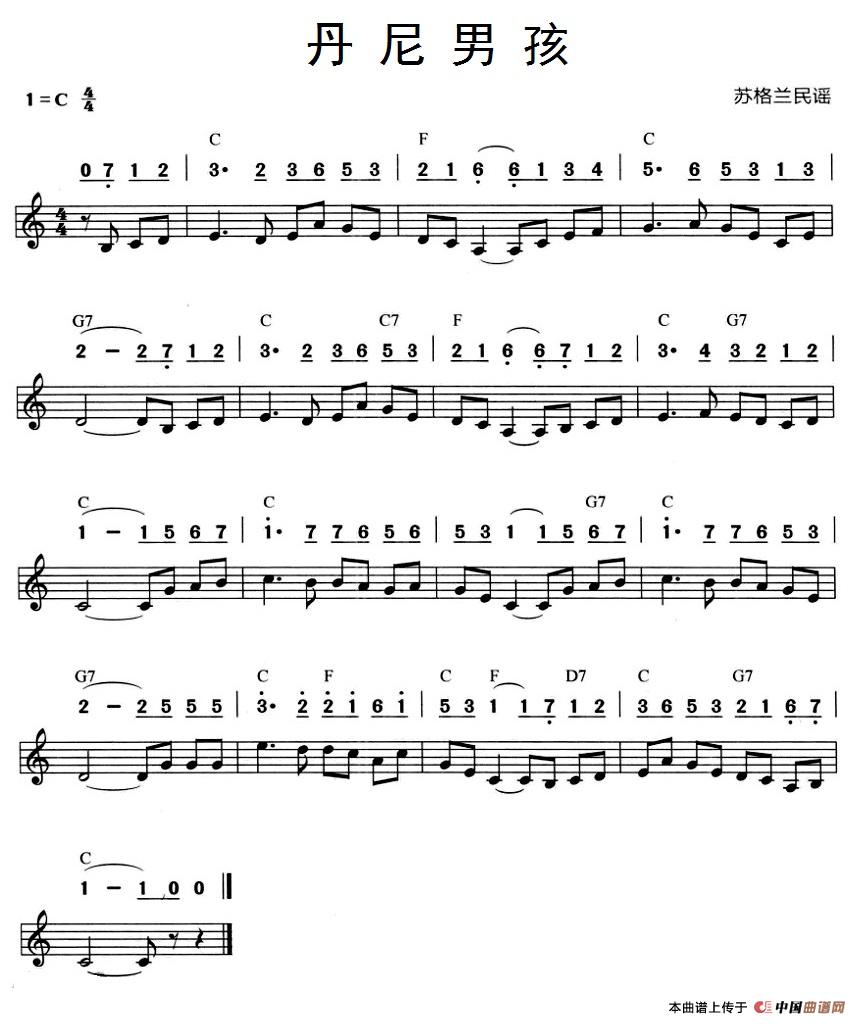 丹尼男孩（苏格兰民歌、线简谱混排版）(1)_原文件名：8丹尼男孩.jpg