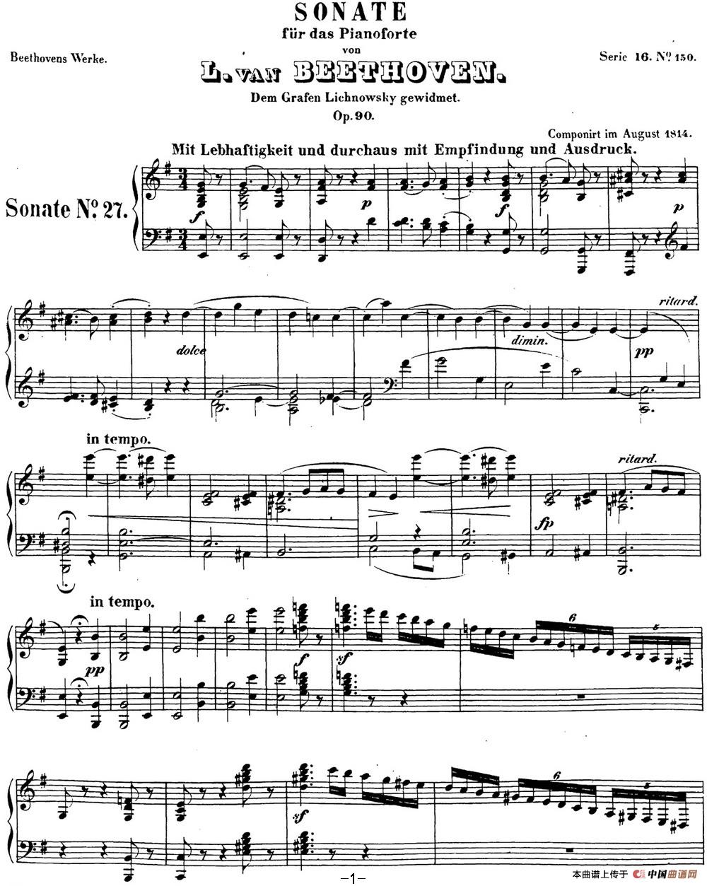 贝多芬钢琴奏鸣曲27 e小调 Op.90 E minor(1)_原文件名:27 e小调 Op90 E minor_页面_01.jpg