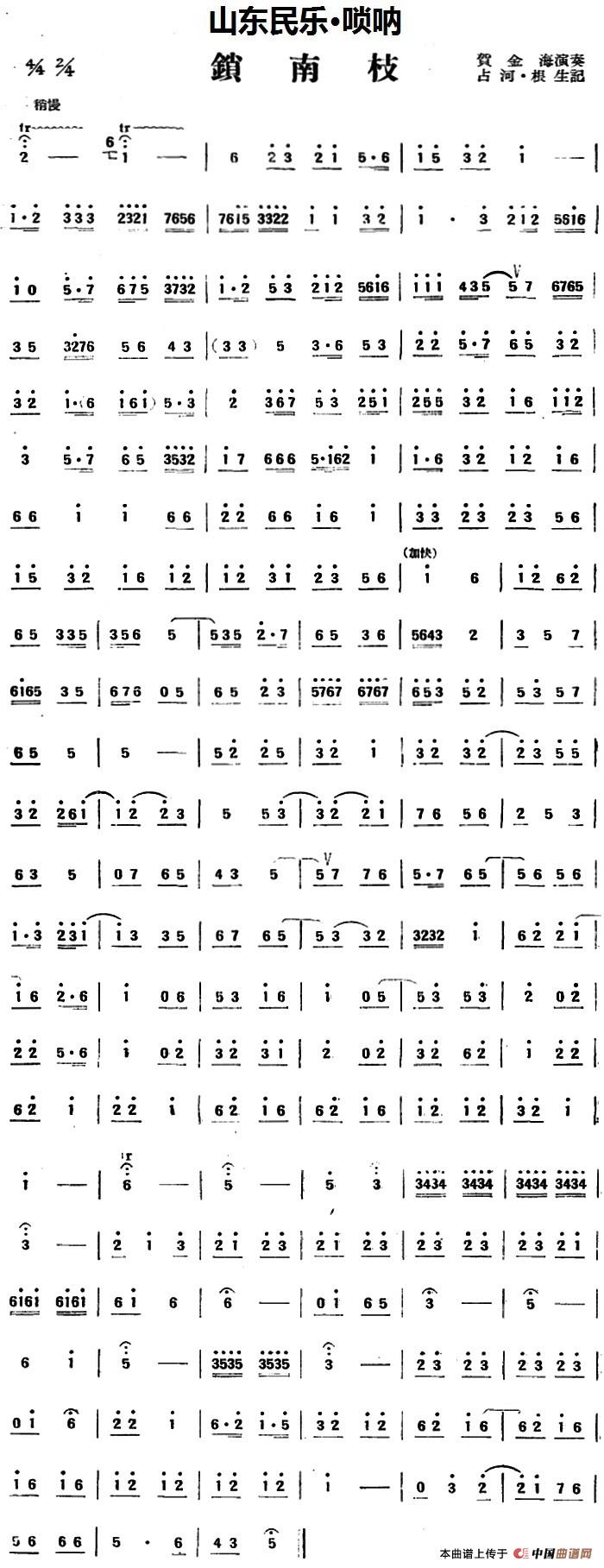 锁南枝(山东民乐、唢呐)(1)_原文件名:锁南枝(山东民乐、唢呐)贺金海演奏 占河·根生记谱.jpg