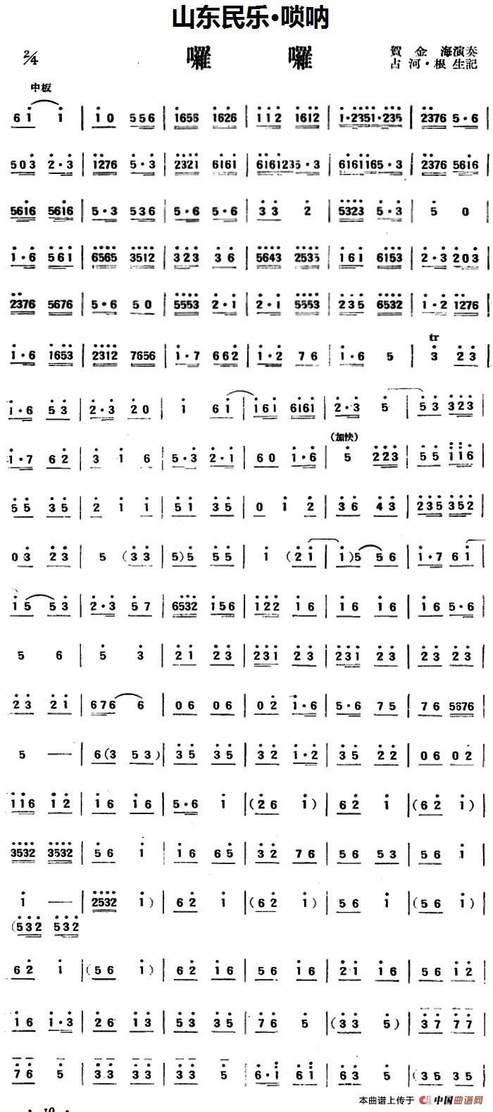 啰啰（山东民乐、唢呐）(1)_原文件名：啰啰（山东民乐、唢呐）贺金海演奏 占河·根生记谱2.jpg