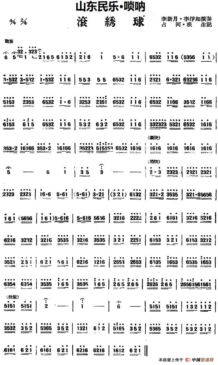 滚绣球（山东民乐、唢呐）(1)_原文件名：滚绣球（山东民乐、唢呐）李新月·李净如演奏 占河·根生记谱.jpg