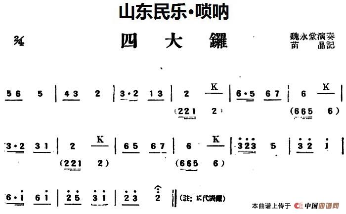 四大锣（山东民乐、唢呐）(1)_原文件名：四大锣（山东民乐、唢呐）魏永堂演奏 苗晶记谱.jpg