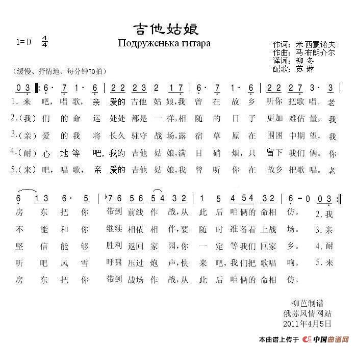 [俄]吉他姑娘(1)_原文件名：歌谱-吉他姑娘.JPG