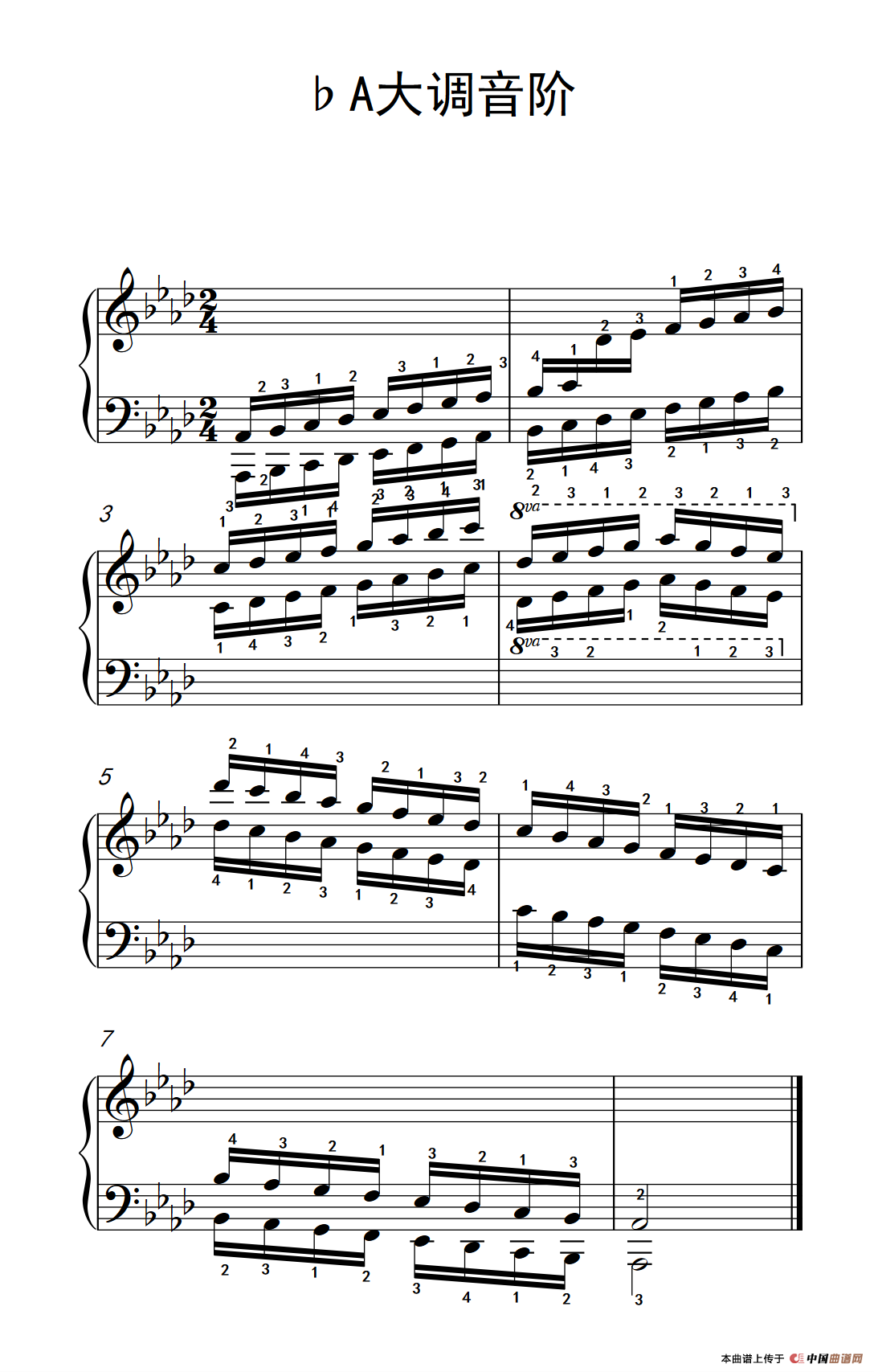第五级 19.♭A大调音阶（中央音乐学院 钢琴（业余）考级教程 4-6级）(1)_原文件名：266_66_1.png