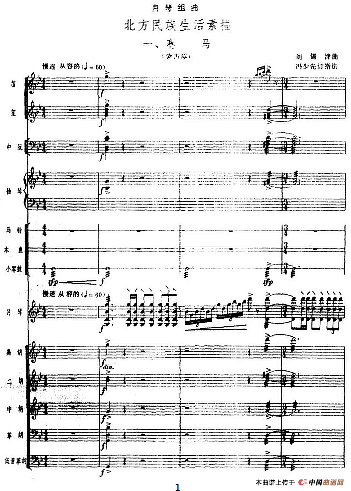 月琴组曲:一、赛马(民族管弦乐总谱)(1)_原文件名:月琴组曲:一、赛马(民族管弦乐总谱)刘锡津曲 冯少先订指法.png