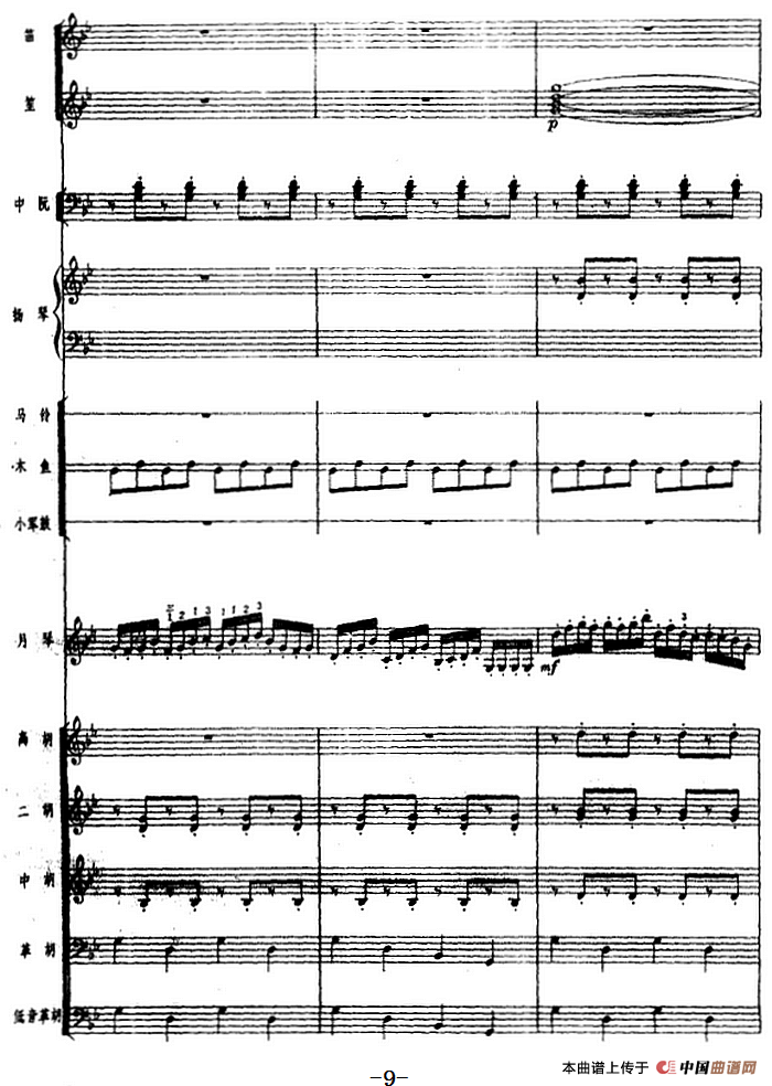 月琴组曲:一、赛马(民族管弦乐总谱)(1)_原文件名:月琴组曲:一、赛马(民族管弦乐总谱)刘锡津曲 冯少先订指法9.png