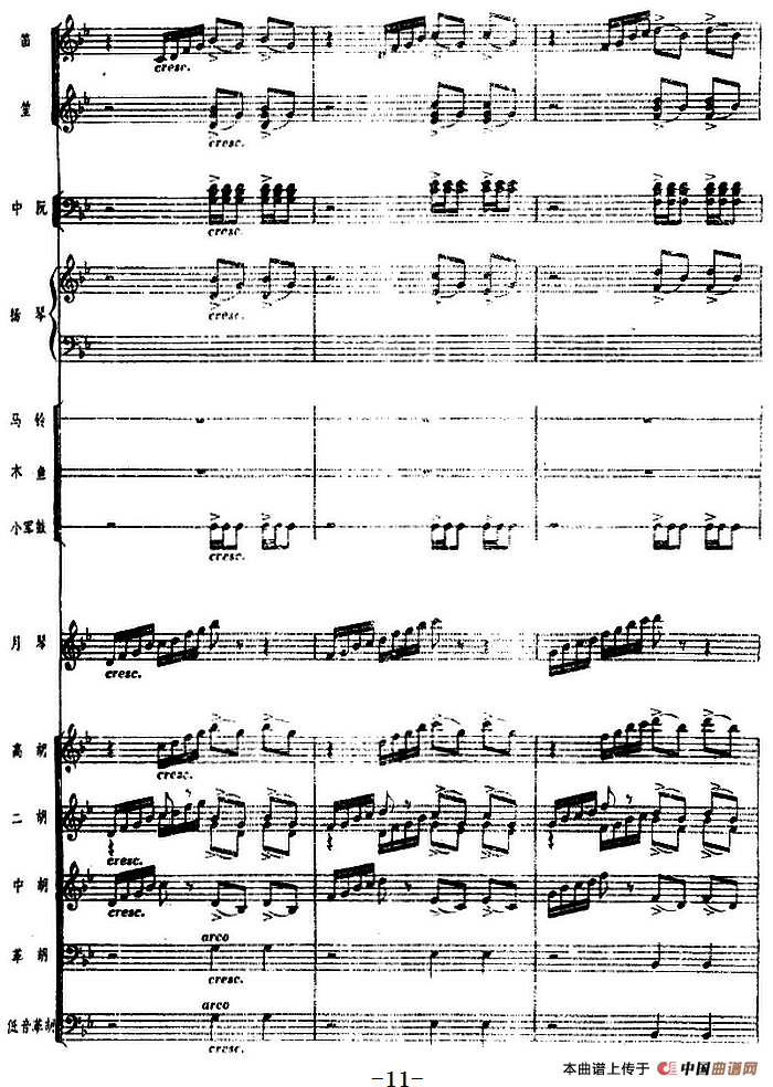 月琴组曲:一、赛马(民族管弦乐总谱)(1)_原文件名:月琴组曲:一、赛马(民族管弦乐总谱)刘锡津曲 冯少先订指法11.png