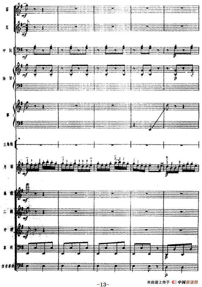月琴组曲:三、渔歌(民族管弦乐总谱)(1)_原文件名:月琴组曲:三、渔歌(民族管弦乐总谱)刘锡津曲 冯少先订指法13.png