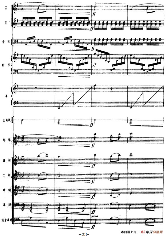 月琴组曲:三、渔歌(民族管弦乐总谱)(1)_原文件名:月琴组曲:三、渔歌(民族管弦乐总谱)刘锡津曲 冯少先订指法23.png