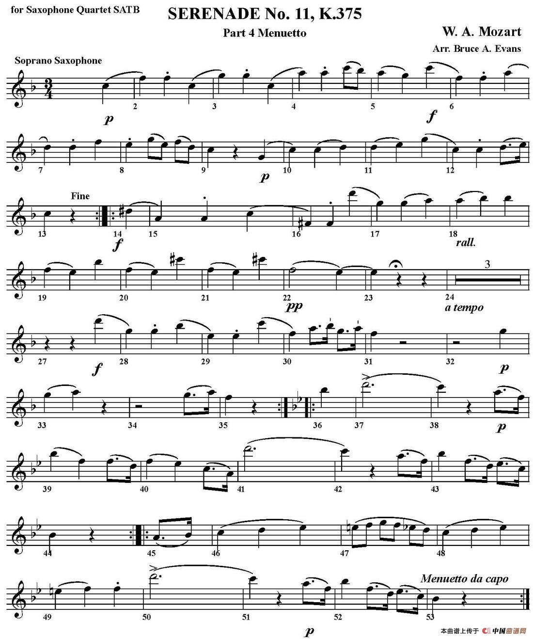SERENADE No.11,K.375 Part 4 Menuetto(四重奏·高音萨克斯分谱)(1)_原文件名:SERENADE No.11,K.375 Part 4 Menuetto_页面_1.jpg