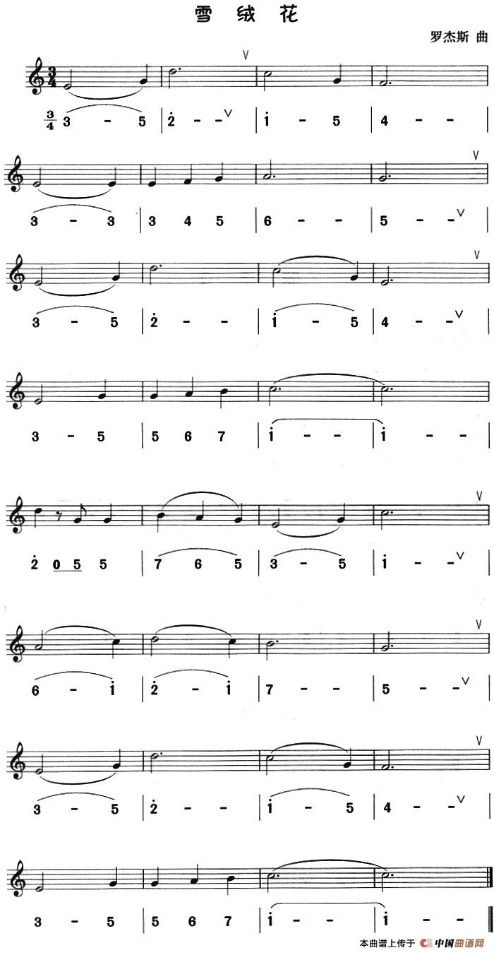 雪绒花(八孔竖笛线简谱对照版)(1)_原文件名:雪绒花 罗杰斯曲.jpg