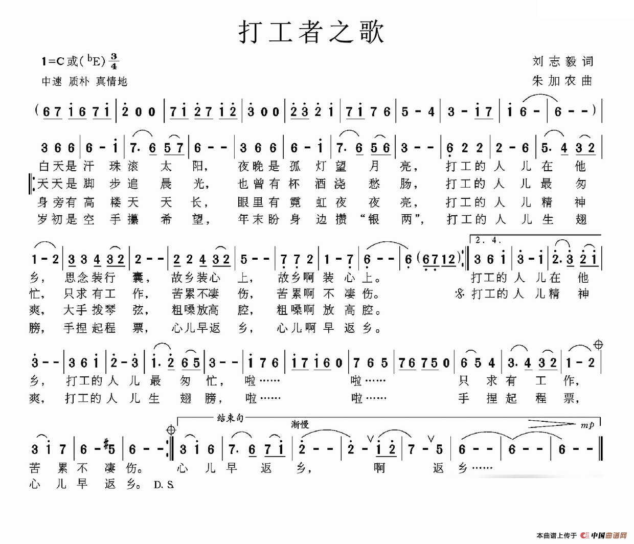 打工者之歌(刘志毅词 朱加农曲)(1)_原文件名:打工者之歌.png