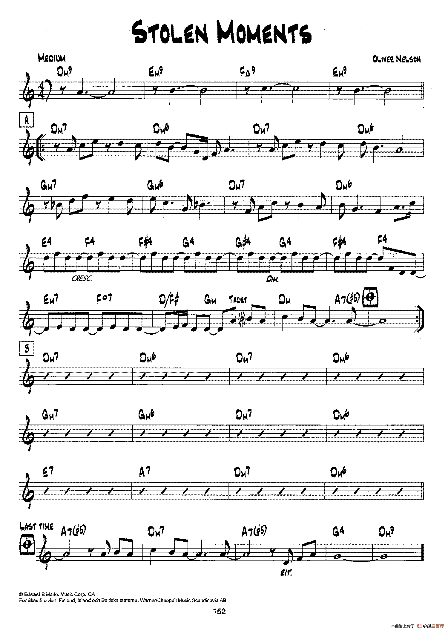 降B爵士乐谱:STOLEN MOMENTS(1)_原文件名:降B爵士乐谱:STOLEN MOMENTS.png