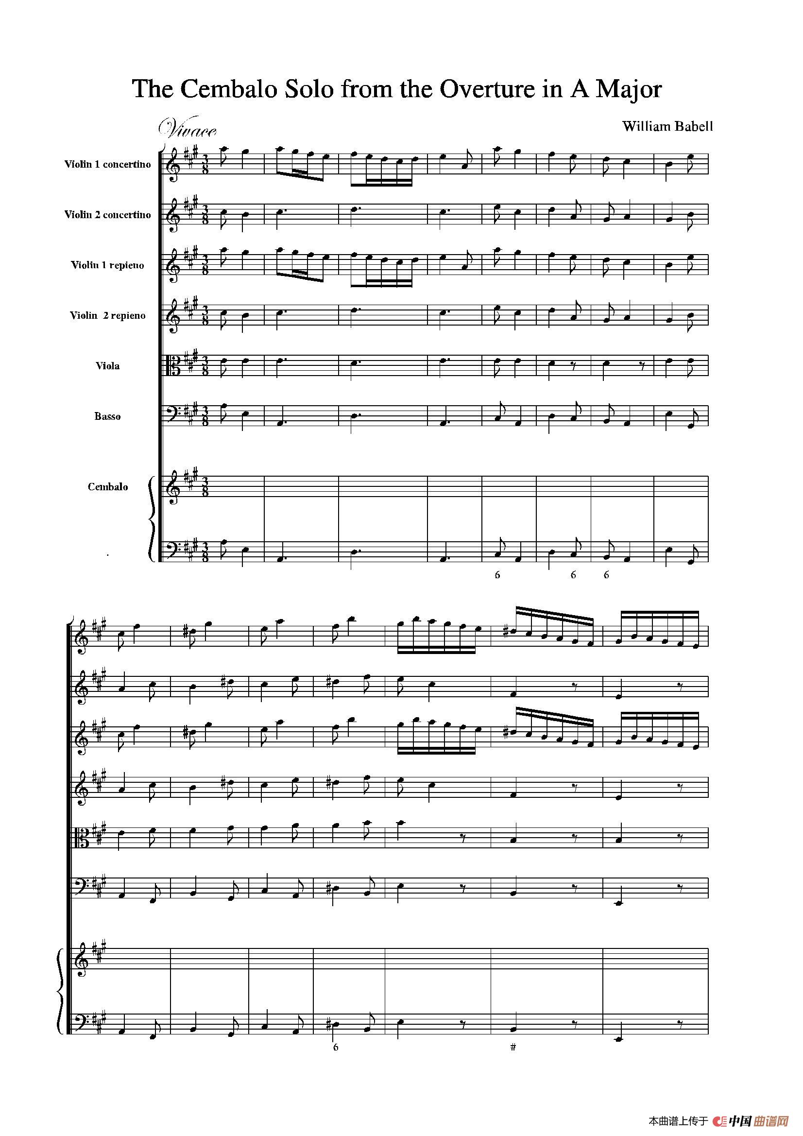 The Cembalo Soio fron the Overture in A Major（总谱）(1)_原文件名：001.jpg