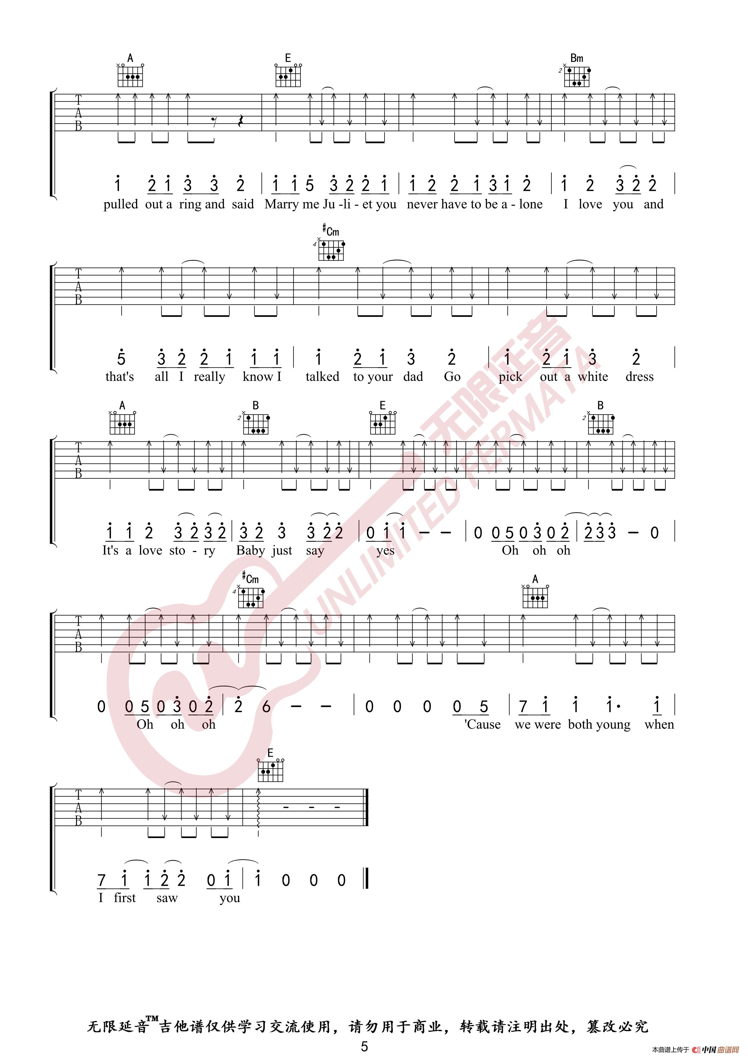 Taylor Swift - Love Story 弹唱谱 原版吉他谱(无限延音编配)(1)_原文件名:Love Story05.jpg