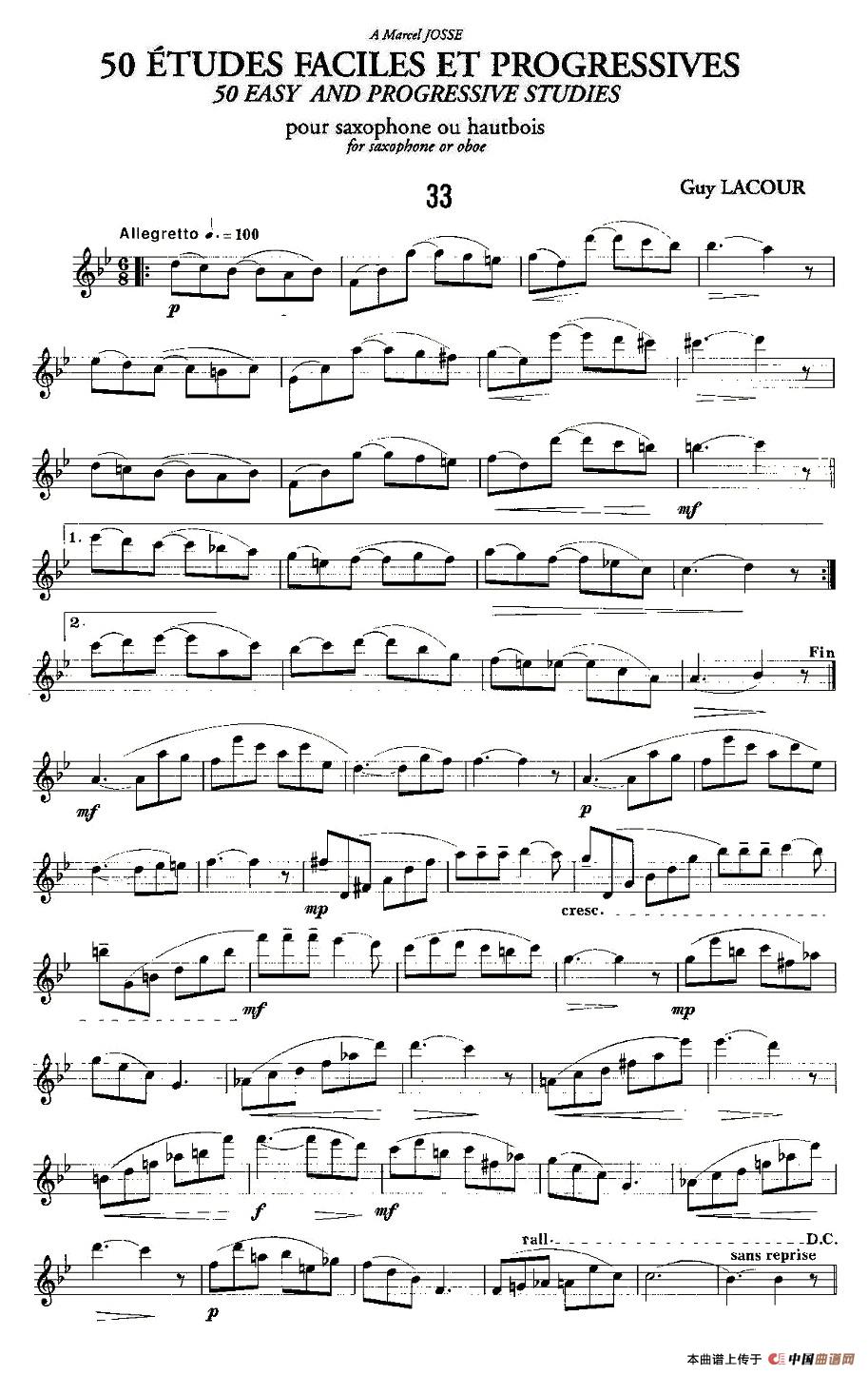 Guy Lacour 50 首萨克斯练习曲之33(1)_原文件名:Lacour - 50 Etudes pour saxophone - vol.2-006.jpg