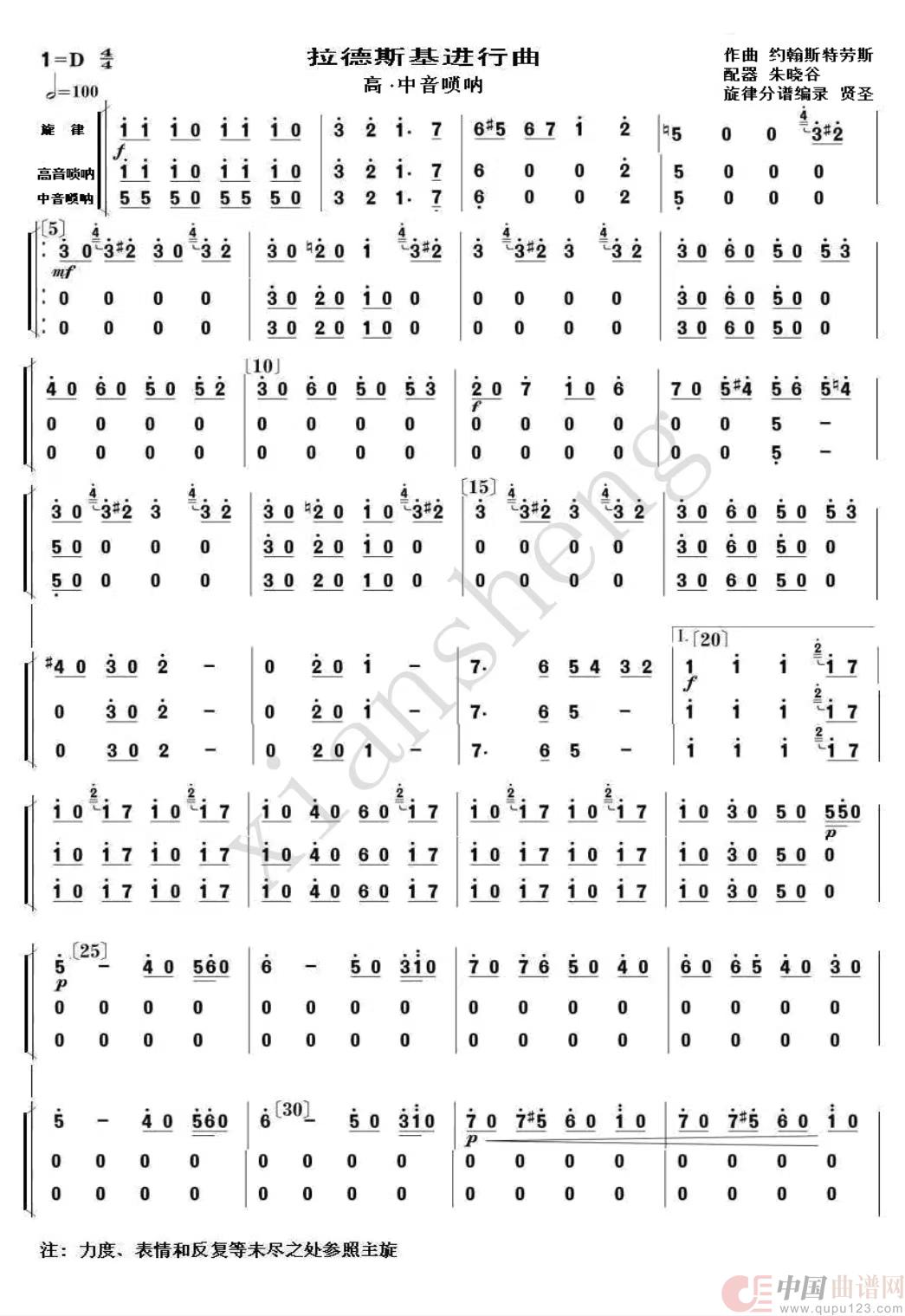 拉德斯基进行曲(民族器乐合奏 唢呐分谱)(1)_原文件名:高 中音唢呐.jpg